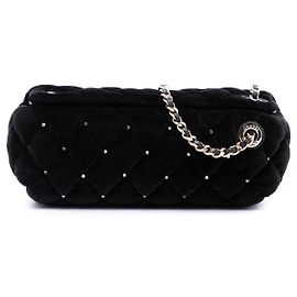 Clutch de pulso Chanel em veludo acolchoado preto CC com cristais Preto