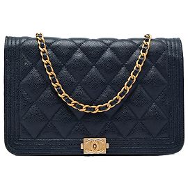Chanel Blue Quilted Caviar Boy Wallet on Chain Blau Dunkelblau
