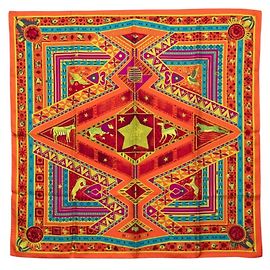 Hermès Lenço Hermes Carre 90 ORS BLEUS D'AFRIQUE Multicor Laranja
