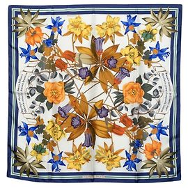 Hermès Foulard Hermes Carre 90 Fleurs d'Hellade Bianco Blu Multicolore