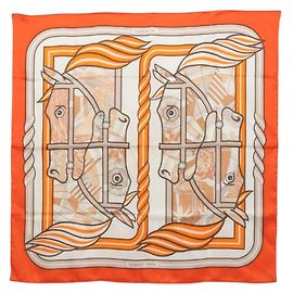 Hermès Foulard Hermes Carre 70 Quadrige Multicolore Arancione