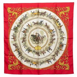 Hermès Pañuelo Hermes Carre 90 LA PROMENADE DE LONGCHAMPS Roja Multicolor