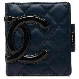 Chanel Cambon Line Coco Mark Bi-fold Wallet Navy blue