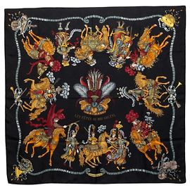 Hermès Lenço Hermes Carre 90 LES FETES DU ROI SOLEIL Preto Multicor