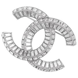 Spilla Chanel con strass Argento