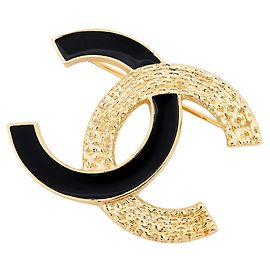 Chanel Emaille-Brosche in Schwarz und Gold Schwarz Golden