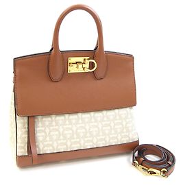 Salvatore Ferragamo Gancini Handbag Brown Beige
