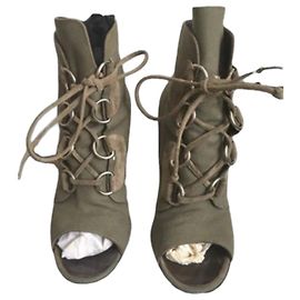 Giuseppe Zanotti Bottines ouvertes en toile kaki à lacets Kaki