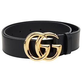 Cinto largo Gucci GG Marmont com fivela Double G brilhante Preto Dourado