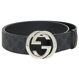 Gucci Interlocking G GG Supreme Logo Buckle Belt Black Silvery
