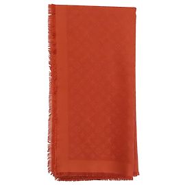 Louis Vuitton Monogram Schal mit Fransen aus orangefarbener Seide Andere Python drucken