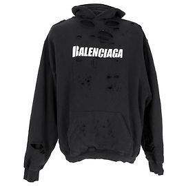 Sudadera con capucha Balenciaga Logo Destroyed en algodón negro Negro