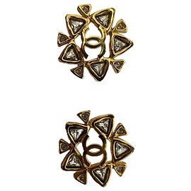 Chanel Vintage Interlocking CC Crystal Ohrringe aus goldfarbenem Metall Golden
