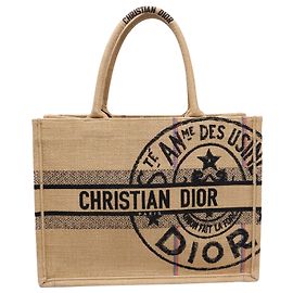 Christian Dior Dior Book Tote Tasche Medium aus beigem Jutencanvas Beige