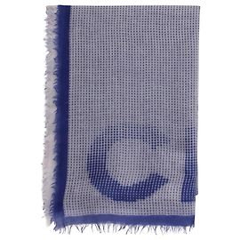 Sciarpa con motivo logo Chanel in lana blu Blu Blu chiaro