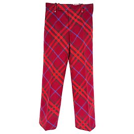 Calças de perna reta com padrão xadrez Burberry em lã borgonha Vermelho Bordeaux