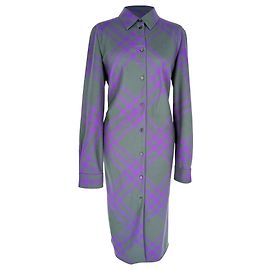 Burberry Checked Midi Shirt Dress in Multicolor Wool Multiple colors