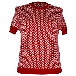 Valentino Garavani Haut à manches courtes en maille jacquard Valentino en laine rouge Rouge