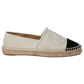 Espadrillas basse Chanel CC in tela bianca Bianco Crudo