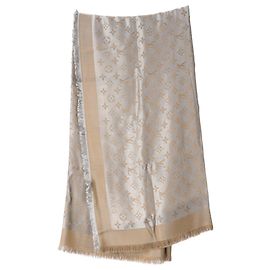 Sciarpa con frange Monogram Louis Vuitton in seta beige Beige