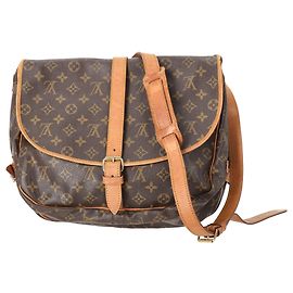 Louis Vuitton Saumur 35 Messenger Bag in Brown Coated Canvas Brown Red