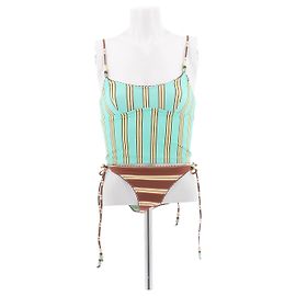 Autre Marque Gestreifter Bikini Türkis