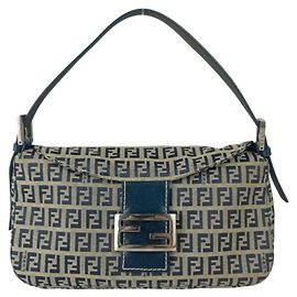 Borsa a secchiello a tracolla Fendi Zucca Mamma Marrone Blu navy