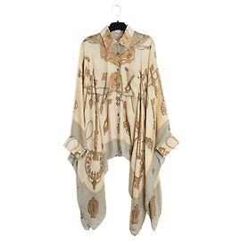 Hermès Les Clés Jean Paul Gaultier Seidenbluse Tunika Braun Beige Grau