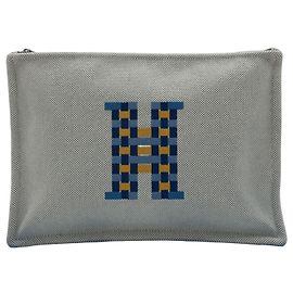 Hermès HERMES Hermes Pouch H Tissage Flat Blue Bag Blu
