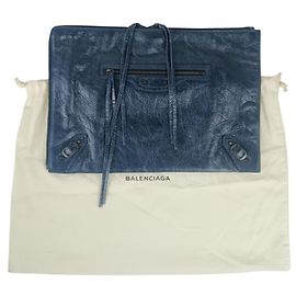 Balenciaga City Clutch Bag in Navy Leather Navy blue