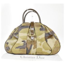 Christian Dior Vintage Saddle Bowler Camouflage Printed Pixelated Leather Medium Caqui