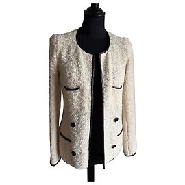 Veste courte en tweed écru et cuir ISABEL MARANT Noir Écru