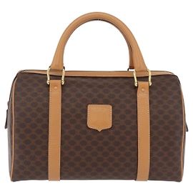 Céline Celine Vintage Boston Macadam Coated Canvas Medium Marrone