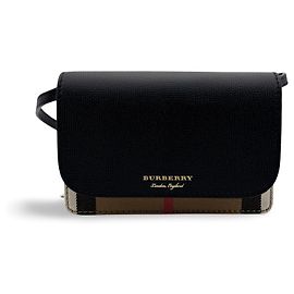 Burberry Hampshire Leather and Vintage Check Canvas Small Nero
