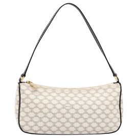 Céline Celine Triomphe Macadam Schultertasche mit Reißverschluss aus Canvas Weiß