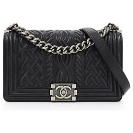 Chanel Boy Flap Bag Medium Edinburgh Celtic Knot Schwarz Schwarz Silber Hardware
