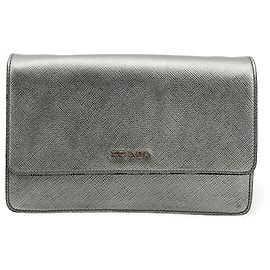 Portefeuille Prada avec bandoulière en cuir Saffiano Small Argenté