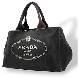 Prada Black Canvas Tote Bag Black
