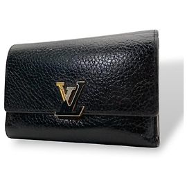 Louis Vuitton Capucines Compact Tri-Fold Geldbörse Schwarz