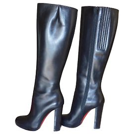 Botas altas de cuero negro Christian Louboutin Negro