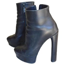 Casadei Botines de cuero negro con plataforma y tacón bloque Negro