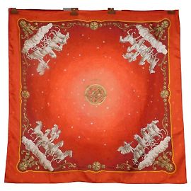 Hermès Pañuelo de seda Cosmos Blanco Roja Dorado
