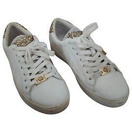Sapatilhas Michael Kors em pele branca e glitter dourado Branco Dourado