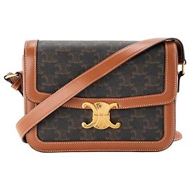 Céline CELINE - Bolsa de ombro Triomphe Celine em tela revestida triomphe castanha e couro tan Marrom