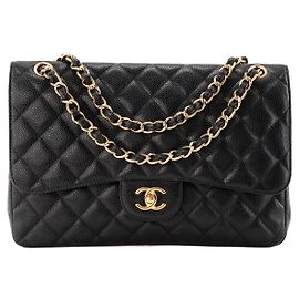 CHANEL - Borsa a tracolla Classic/Timeless Jumbo Chanel in pelle caviar nera Nero