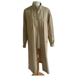 Trench coat longo de algodão bege Céline Bege