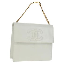 Bolso de hombro CHANEL COCO Mark Chain de piel Blanco Oro CC Auth 168138V Blanco Dorado