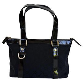 Borsa Tote Gucci Abbey in Tela Blu Scuro e Pelle Nera Altro