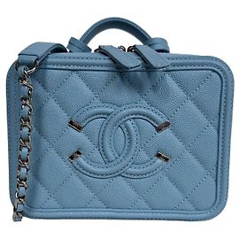Sac Chanel Vanity Filigree en Cuir Caviar Bleu Tiffany Autre