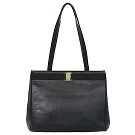 Salvatore Ferragamo Vintage Vara Bow Lizard Embossed Leather Medium Schwarz